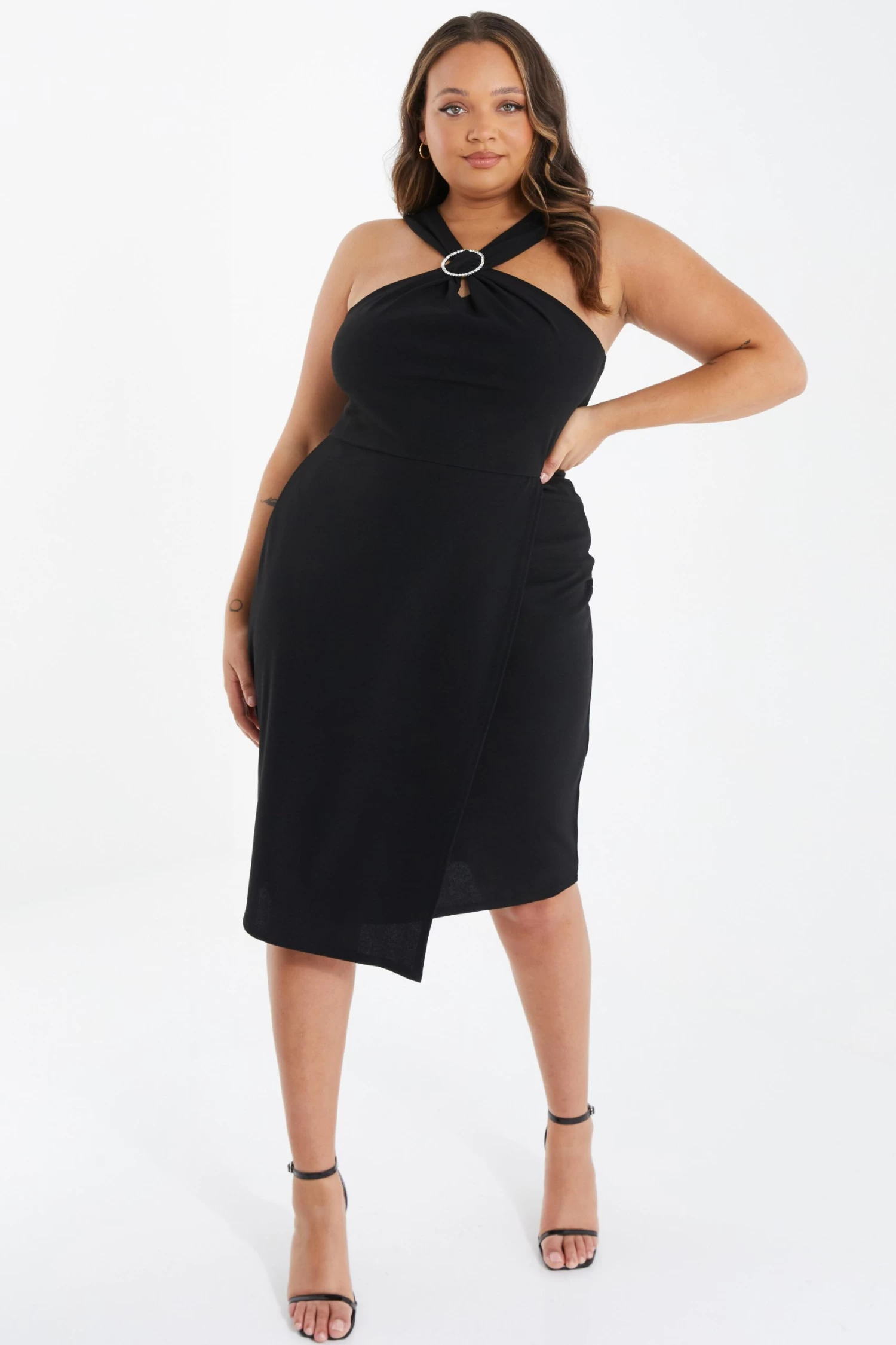 Curve Black Wrap Diamante Midi Dress 2 Curve Black Wrap Diamante Midi Dress - Image 2