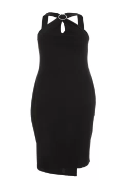 Curve Black Wrap Diamante Midi Dress