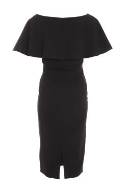 Black Angel Sleeve Wrap Midi Dress -Women Clothing Sale 00100036619 ZB