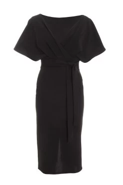 Black Angel Sleeve Wrap Midi Dress