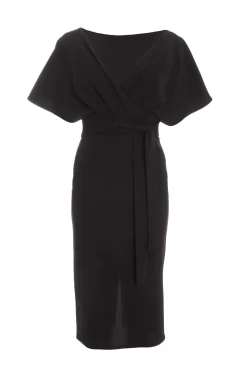 Black Angel Sleeve Wrap Midi Dress