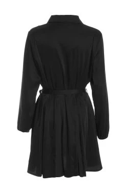 Black Satin Diamante Shirt Mini Dress -Women Clothing Sale 00100036627 ZB