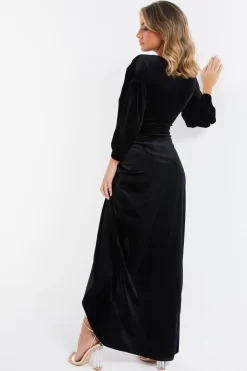 Black Velvet Wrap Maxi Dress -Women Clothing Sale 00100036630 XB scaled