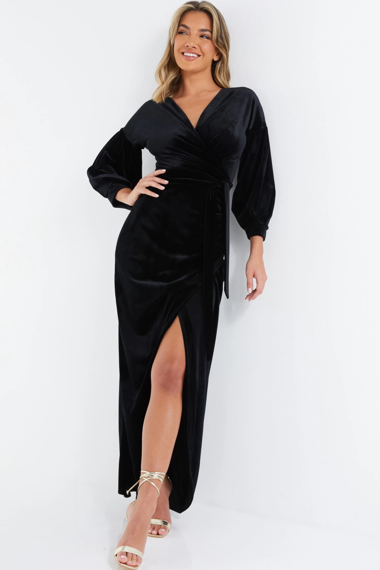 Black Velvet Wrap Maxi Dress 2 Black Velvet Wrap Maxi Dress - Image 2