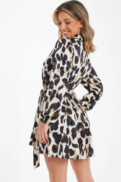 Stone Animal Print Satin Shirt Dress -Women Clothing Sale 00100036636 XB scaled