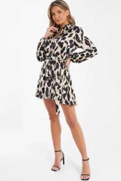 Stone Animal Print Satin Shirt Dress -Women Clothing Sale 00100036636 XS scaled
