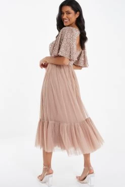 Rose Gold Sequin Midi Dress 8 Rose Gold Sequin Midi Dress -Women Clothing Sale 00100036639 XB