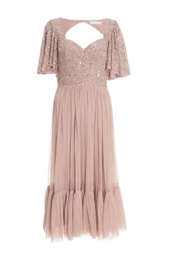 Rose Gold Sequin Midi Dress