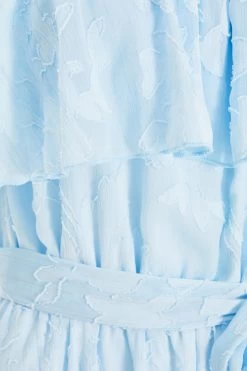 Light Blue Floral Jacquard Tiered Midi Dress -Women Clothing Sale 00100036640 ZS