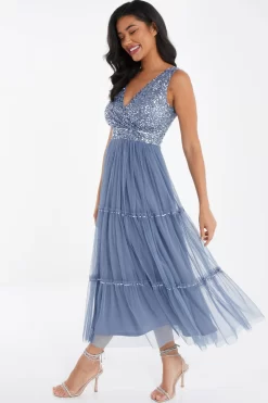 Blue Sequin Tulle Midi Dress -Women Clothing Sale 00100036641 XS scaled