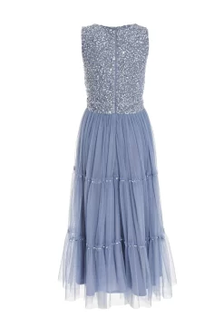 Blue Sequin Tulle Midi Dress -Women Clothing Sale 00100036641 ZB scaled