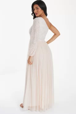 Champagne Sequin One Shoulder Maxi Dress 8 Champagne Sequin One Shoulder Maxi Dress -Women Clothing Sale 00100036643 XB scaled