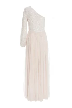 Champagne Sequin One Shoulder Maxi Dress 10 Champagne Sequin One Shoulder Maxi Dress -Women Clothing Sale 00100036643 ZB scaled