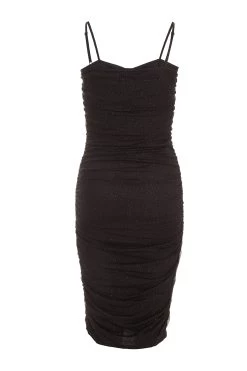 Black Sequin Mesh Ruched Midi Dress -Women Clothing Sale 00100036665 ZB