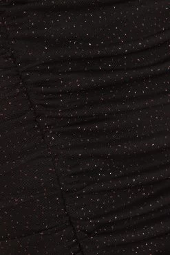 Black Sequin Mesh Ruched Midi Dress -Women Clothing Sale 00100036665 ZS