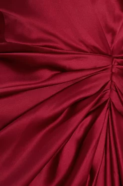 Berry Satin Long Sleeve Ruched Midi Dress -Women Clothing Sale 00100036676 ZS scaled