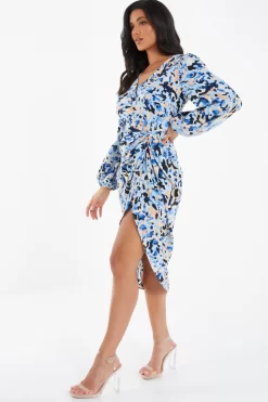 Blue Smudge Print Ruched Midi Dress 9 Blue Smudge Print Ruched Midi Dress -Women Clothing Sale 00100036685 XS scaled