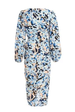 Blue Smudge Print Ruched Midi Dress 10 Blue Smudge Print Ruched Midi Dress -Women Clothing Sale 00100036685 ZB