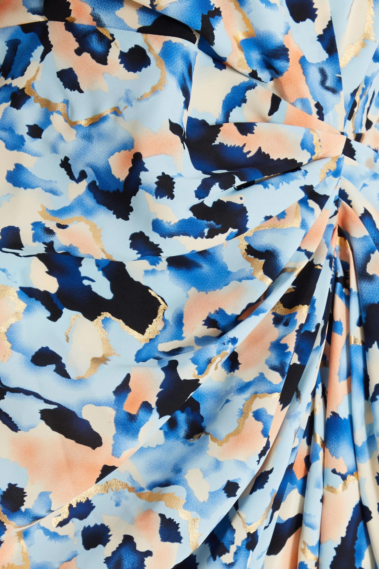 Blue Smudge Print Ruched Midi Dress 6 Blue Smudge Print Ruched Midi Dress - Image 6