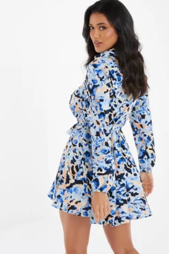 Blue Smudge Print Mini Shirt Dress 8 Blue Smudge Print Mini Shirt Dress -Women Clothing Sale 00100036686 XB scaled