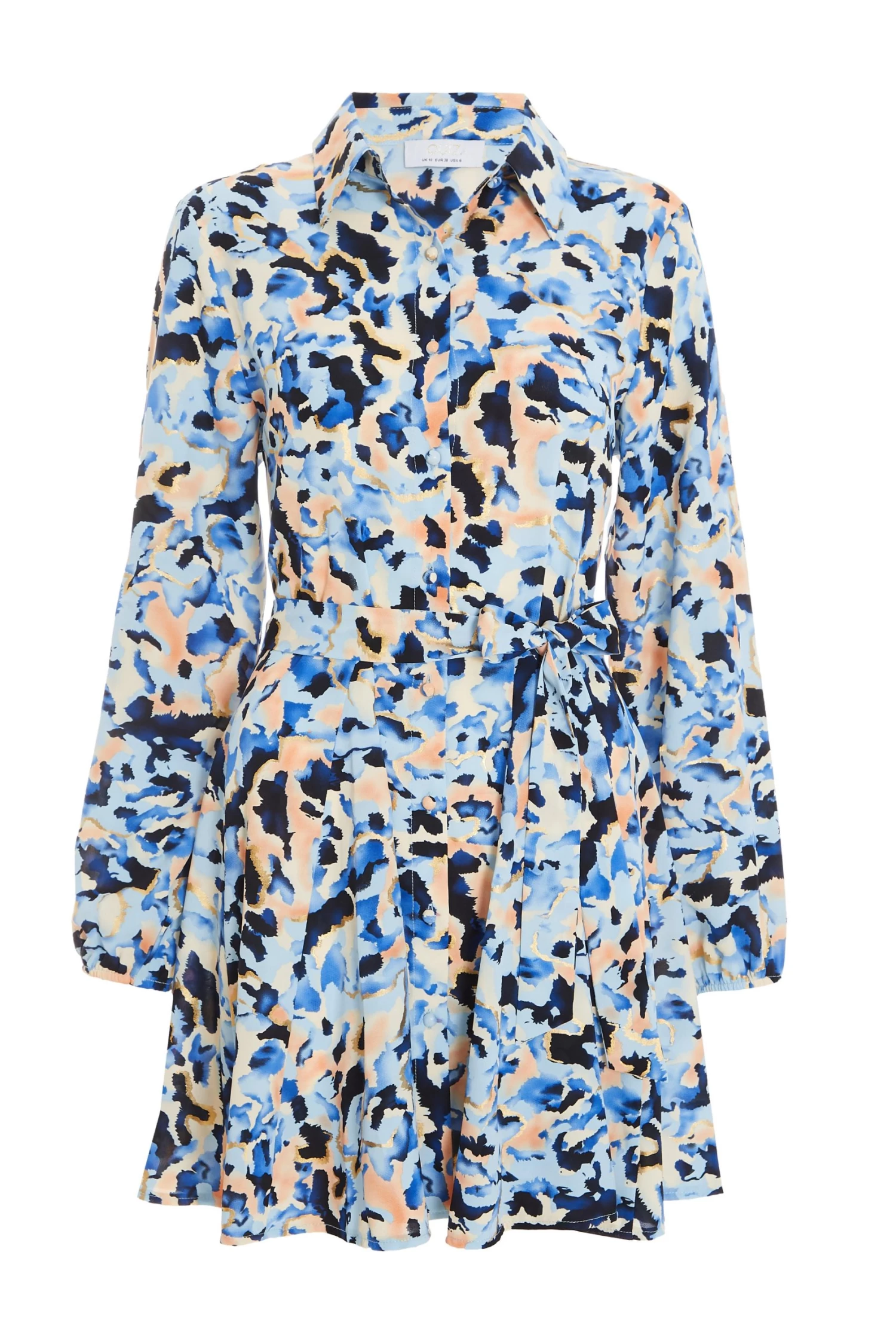 Blue Smudge Print Mini Shirt Dress 1 Blue Smudge Print Mini Shirt Dress
