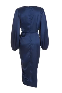 Navy Satin Ruched Midi Dress 10 Navy Satin Ruched Midi Dress -Women Clothing Sale 00100036687 ZB scaled