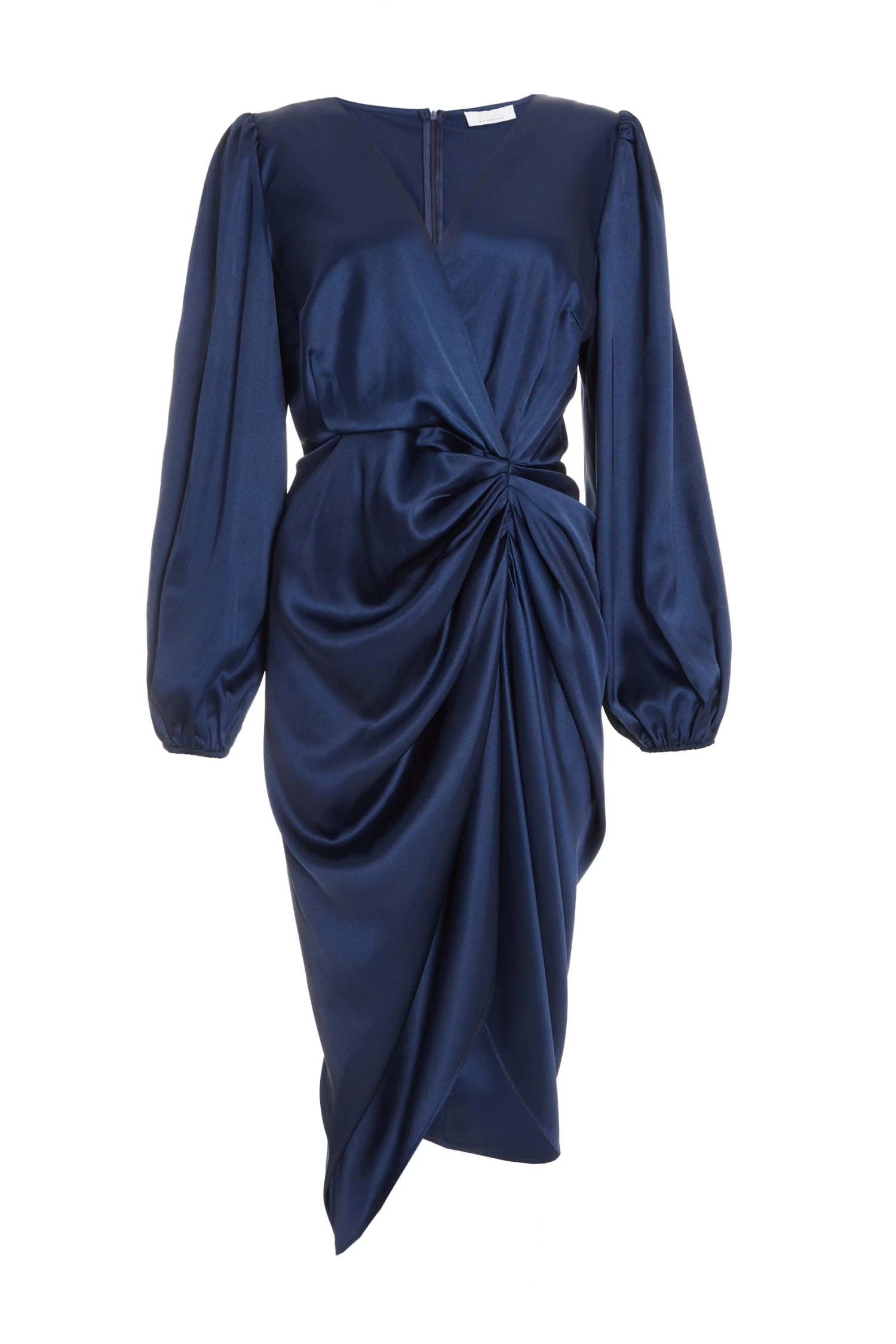Navy Satin Ruched Midi Dress 1 Navy Satin Ruched Midi Dress