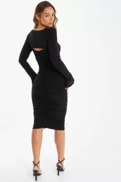 Black Knot Ruched Bodycon Midi Dress 8 Black Knot Ruched Bodycon Midi Dress -Women Clothing Sale 00100036800 XB scaled