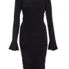 Black Knot Ruched Bodycon Midi Dress