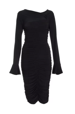 Black Knot Ruched Bodycon Midi Dress
