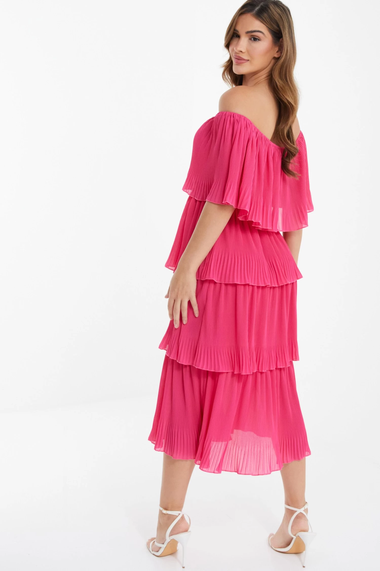 Pink Bardot Tiered Midaxi Dress 3 Pink Bardot Tiered Midaxi Dress - Image 3