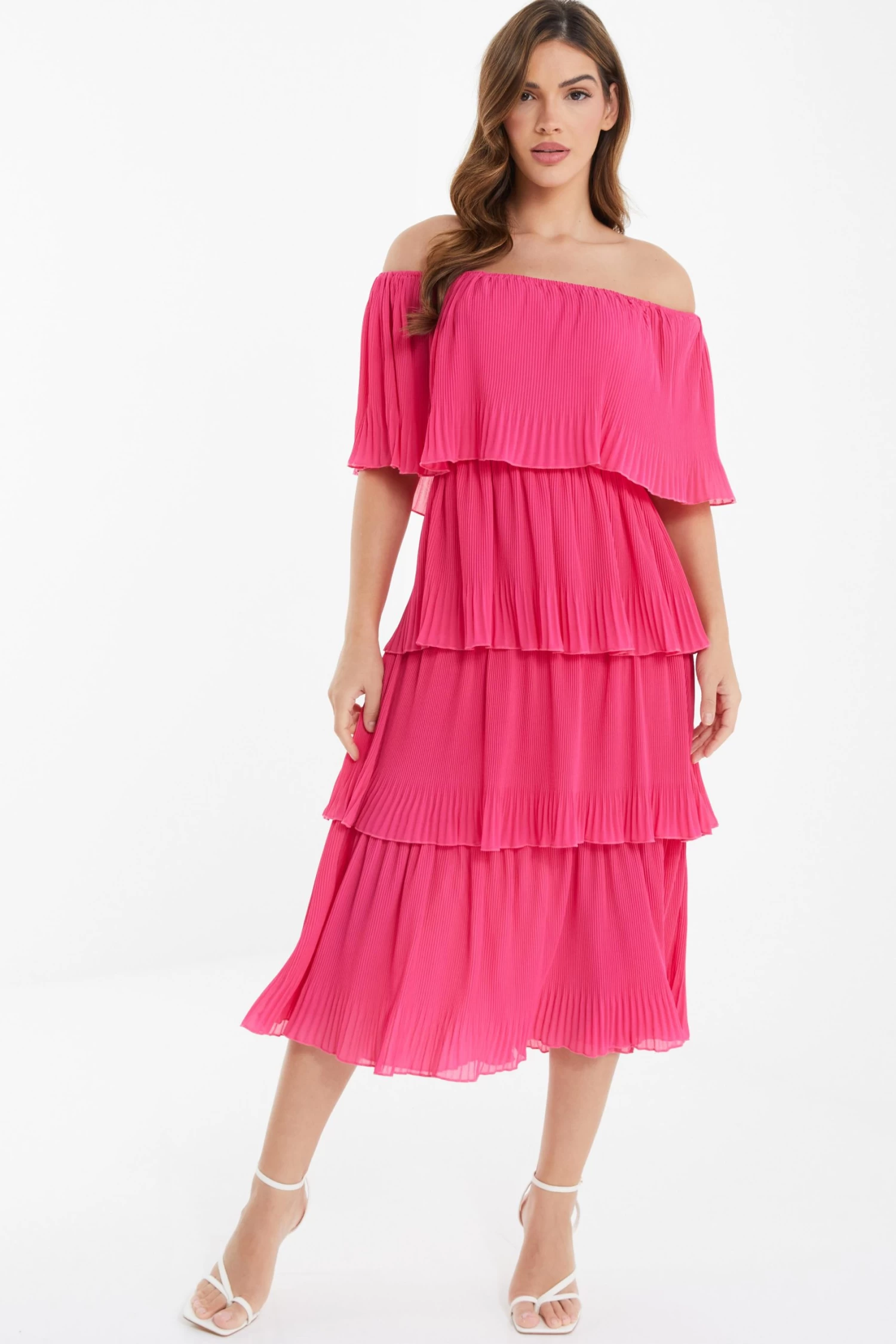 Pink Bardot Tiered Midaxi Dress 2 Pink Bardot Tiered Midaxi Dress - Image 2