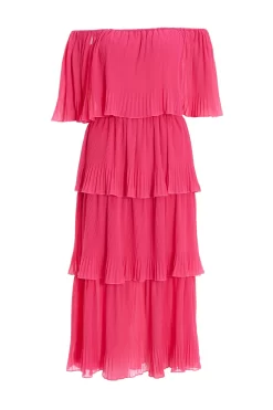 Pink Bardot Tiered Midaxi Dress