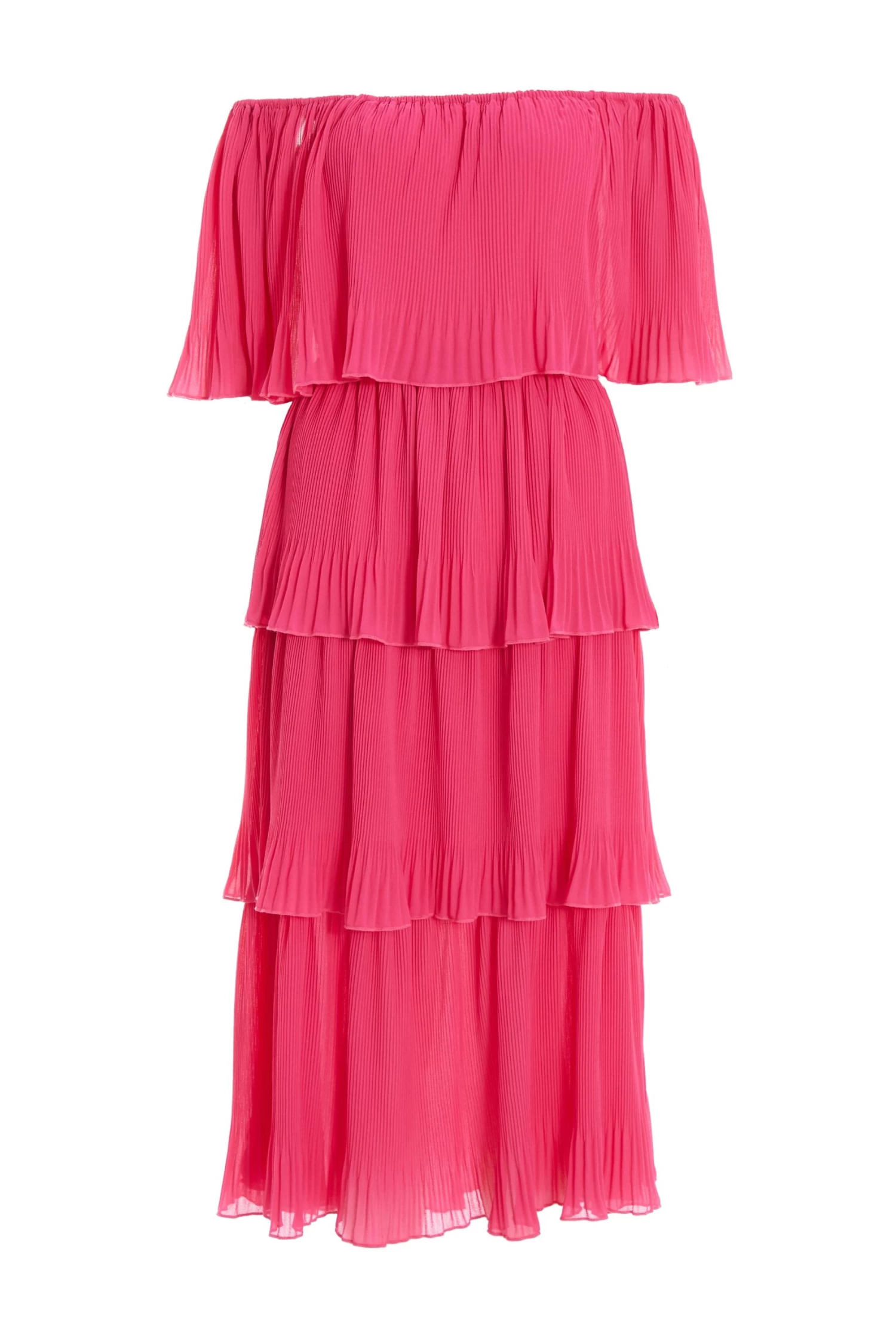 Pink Bardot Tiered Midaxi Dress 1 Pink Bardot Tiered Midaxi Dress