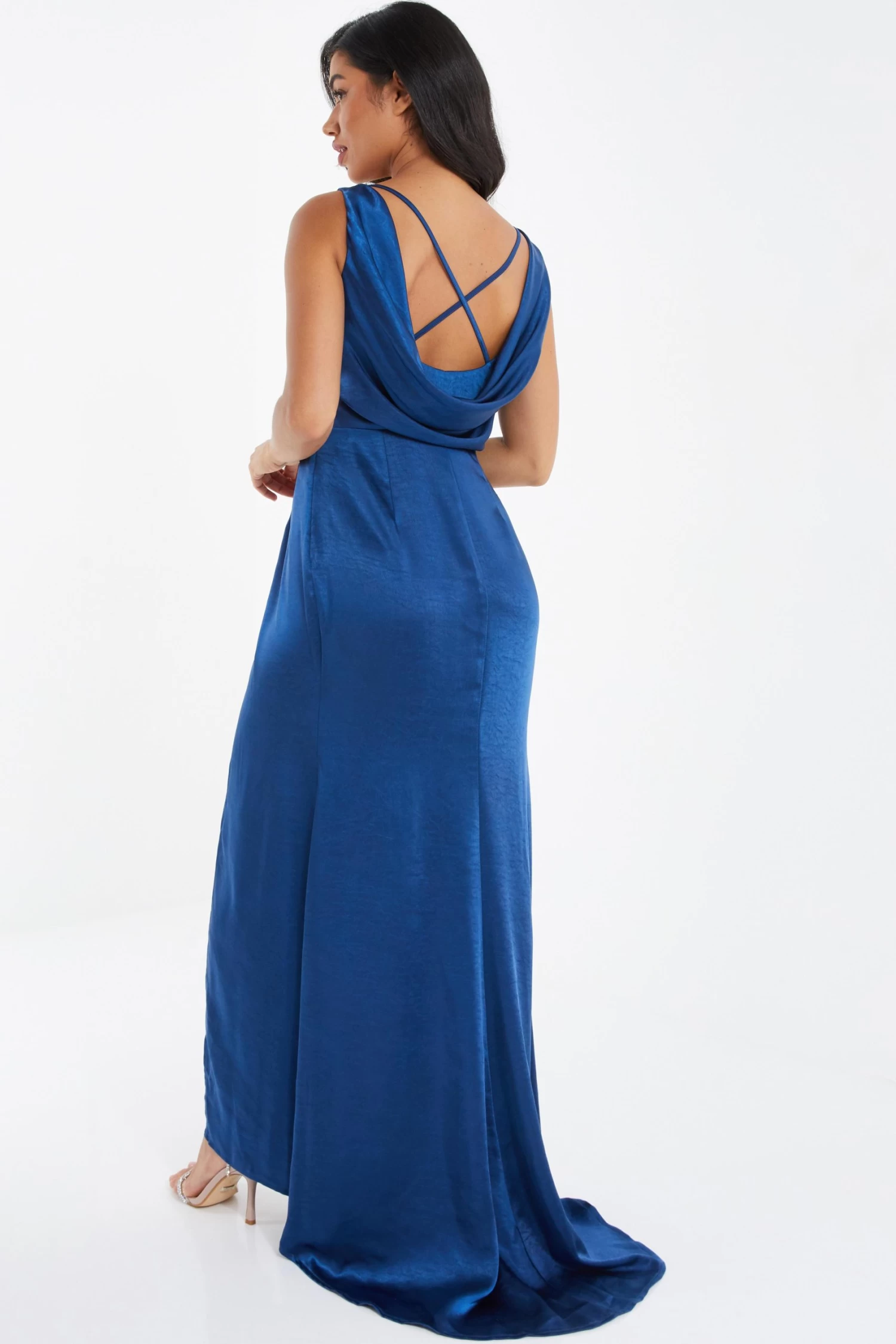 Navy Satin Maxi Dress 3 Navy Satin Maxi Dress - Image 3