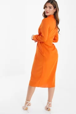 Orange Shirt Midi Dress -Women Clothing Sale 00100036821 XB scaled