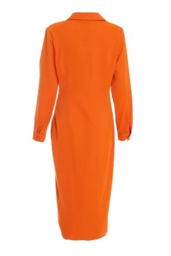 Orange Shirt Midi Dress -Women Clothing Sale 00100036821 ZB