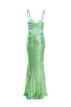 Green Sequin Ruched Bodycon Maxi Dress -Women Clothing Sale 00100036822 ZB