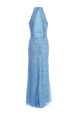 Blue Sequin Halter Neck Fishtail Maxi Dress 10 Blue Sequin Halter Neck Fishtail Maxi Dress -Women Clothing Sale 00100036823 ZB scaled