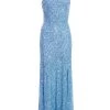 Blue Sequin Halter Neck Fishtail Maxi Dress