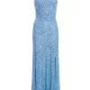 Blue Sequin Halter Neck Fishtail Maxi Dress