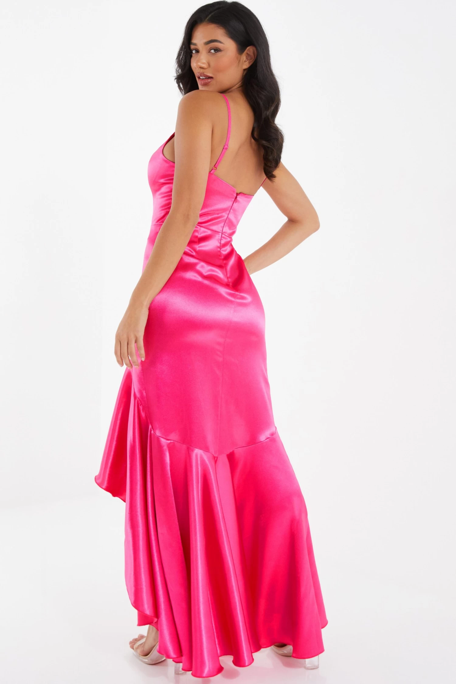 Pink Satin Ruffle Maxi Dress 3 Pink Satin Ruffle Maxi Dress - Image 3