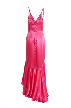Pink Satin Ruffle Maxi Dress -Women Clothing Sale 00100036828 ZB scaled