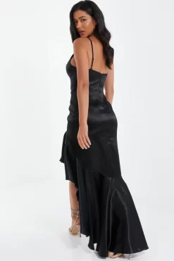 Black Satin Ruffle Maxi Dress 8 Black Satin Ruffle Maxi Dress -Women Clothing Sale 00100036829 XB scaled