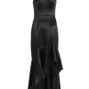 Black Satin Ruffle Maxi Dress