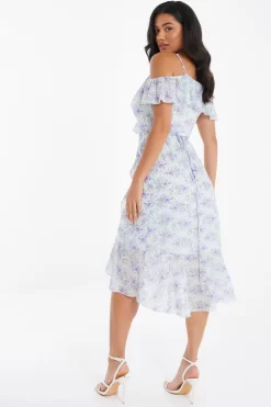 White Floral Cold Shoulder Wrap Midi Dress 8 White Floral Cold Shoulder Wrap Midi Dress -Women Clothing Sale 00100036831 XB scaled