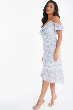 White Floral Cold Shoulder Wrap Midi Dress 9 White Floral Cold Shoulder Wrap Midi Dress -Women Clothing Sale 00100036831 XS scaled