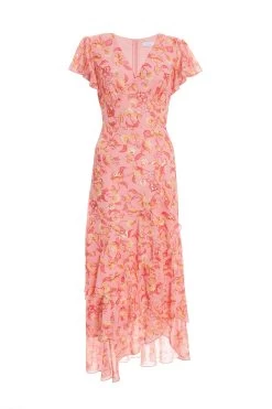 Pink Chiffon Paisley Print Maxi Dress