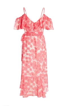 Coral Floral Cold Shoulder Wrap Midi Dress 10 Coral Floral Cold Shoulder Wrap Midi Dress -Women Clothing Sale 00100036834 ZB scaled