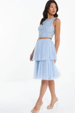 Blue Tulle Skater Skirt -Women Clothing Sale 00100036840 XS